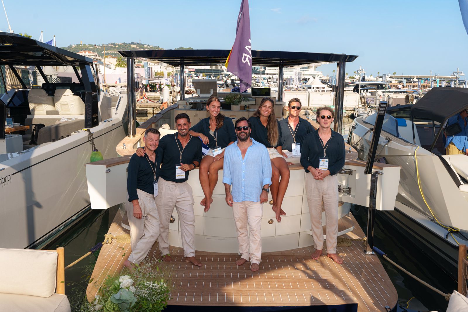 The SAMAR team on the stern platform of the SAMAR 50 in Cannes