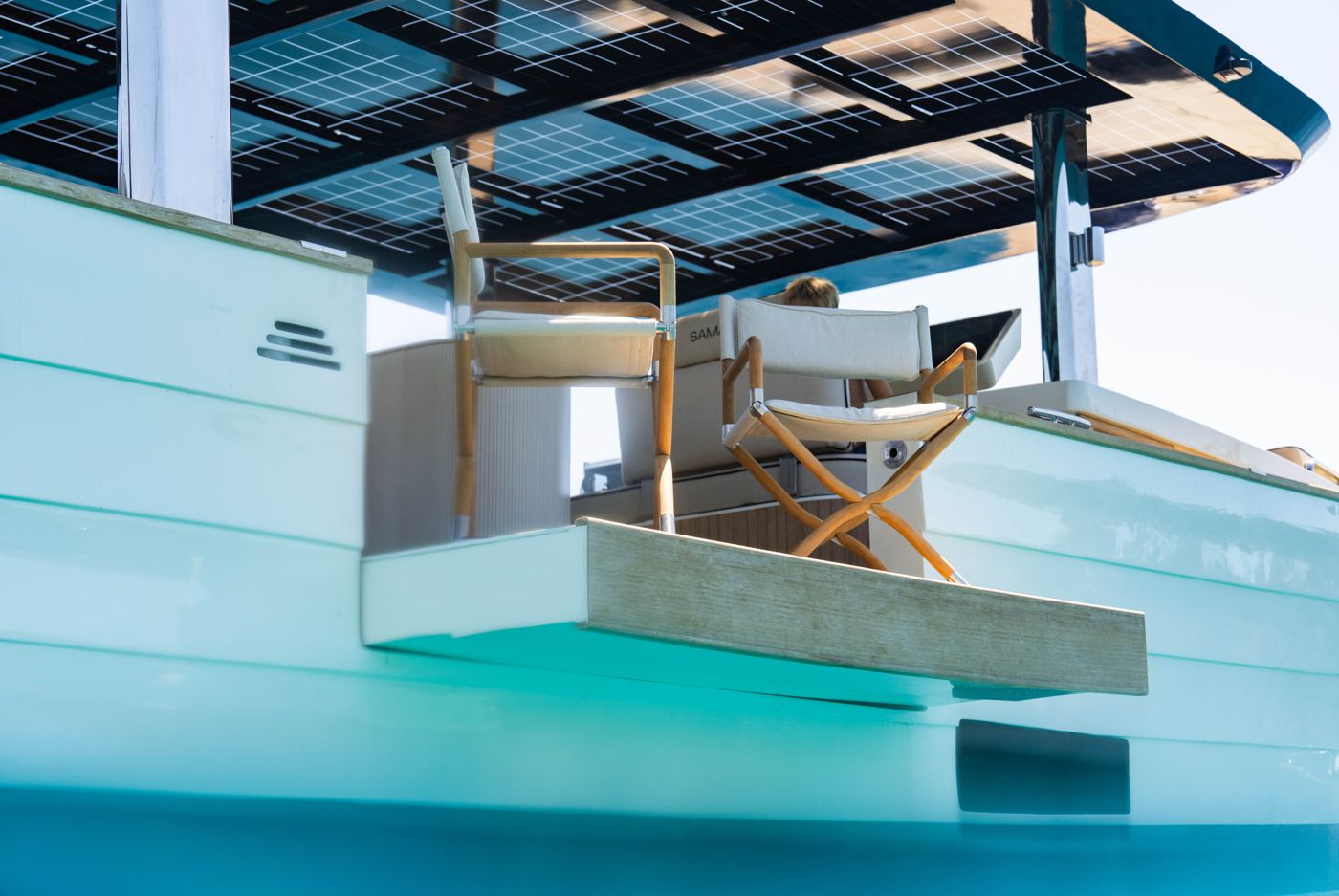 The solar roof and stern platform of the SAMAR 50
